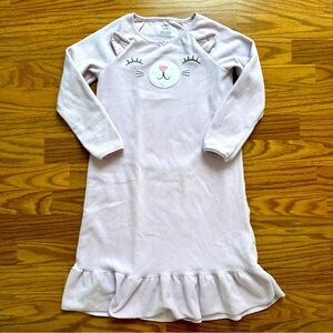 Carter’s Girls Size 6-7A Long Sleeve Nightgown Fleece Lavender Kitty Ears EUC!
